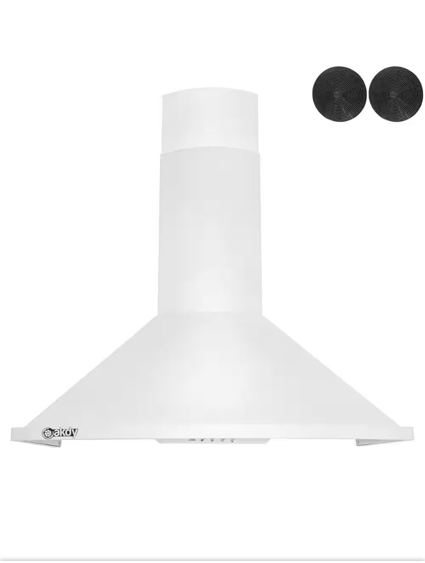 30 in. 343 CFM Convertible Wall Mount White Painted Stainless Steel Kitchen Range Hood with Carbon Filters and LEDs
