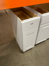 Shaker Satin White Stock Assembled Base Kitchen Cabinet with Ball-Bearing Drawer Glides (12 in. x 34.5 in. x 24 in.)