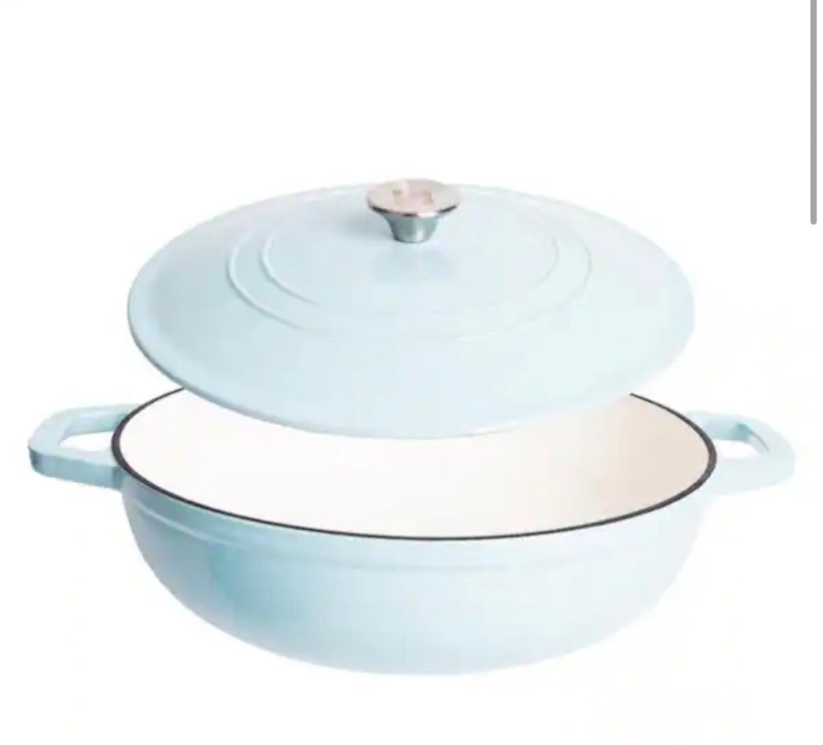 5 Qt. Round Cast Iron Dutch Oven Braiser in Light Blue Lid