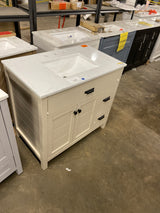 Stanhope 37 in. Single Sink Freestanding Even Better Beige Bath Vanity w/ Crystal White Engineered Stone Top (Assembled)