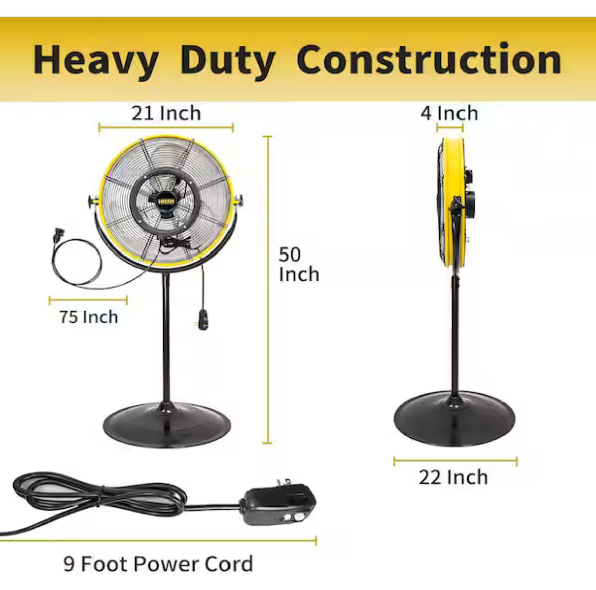 4400 CFM 20 in. Outdoor Misting Fan in Yellow Pedestal Standing Base with IP44 Enclosed Motor, 180Â° Tilted Head