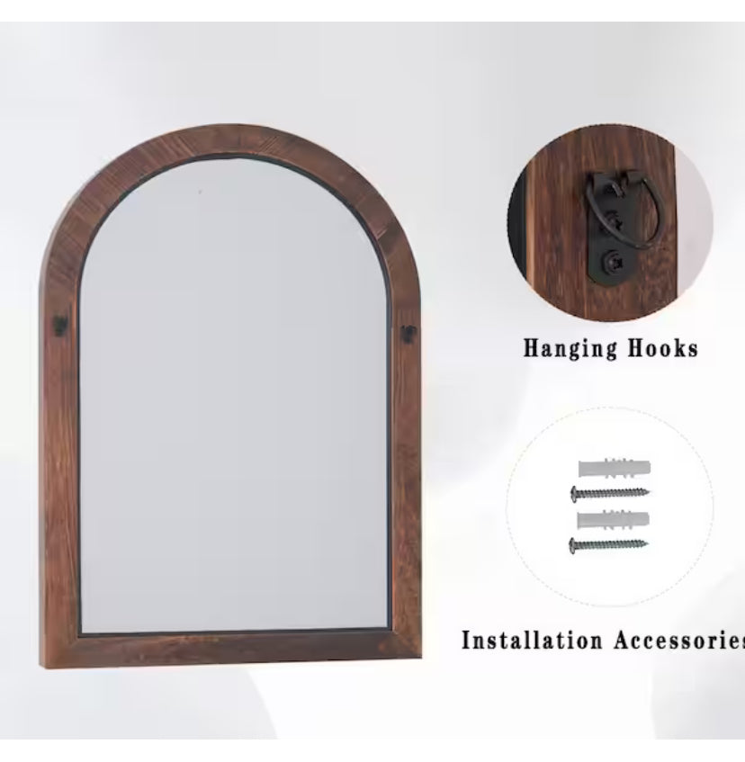 30 in. W x 40 in. H Arched Classic Brown Wooden Framed Bathroom Vanity Mirror Wall Mirror