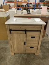Brindley 30 in. W x 20 in. D x 35 in. H Single Sink Freestanding Vanity Aged Oak with Veined White Engineered Stone Top