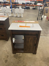Brindley 30 in W x 20 in D x 35 in H Single Sink Freestanding Vanity in Dark Walnut w/ Veined White Engineered Stone Top