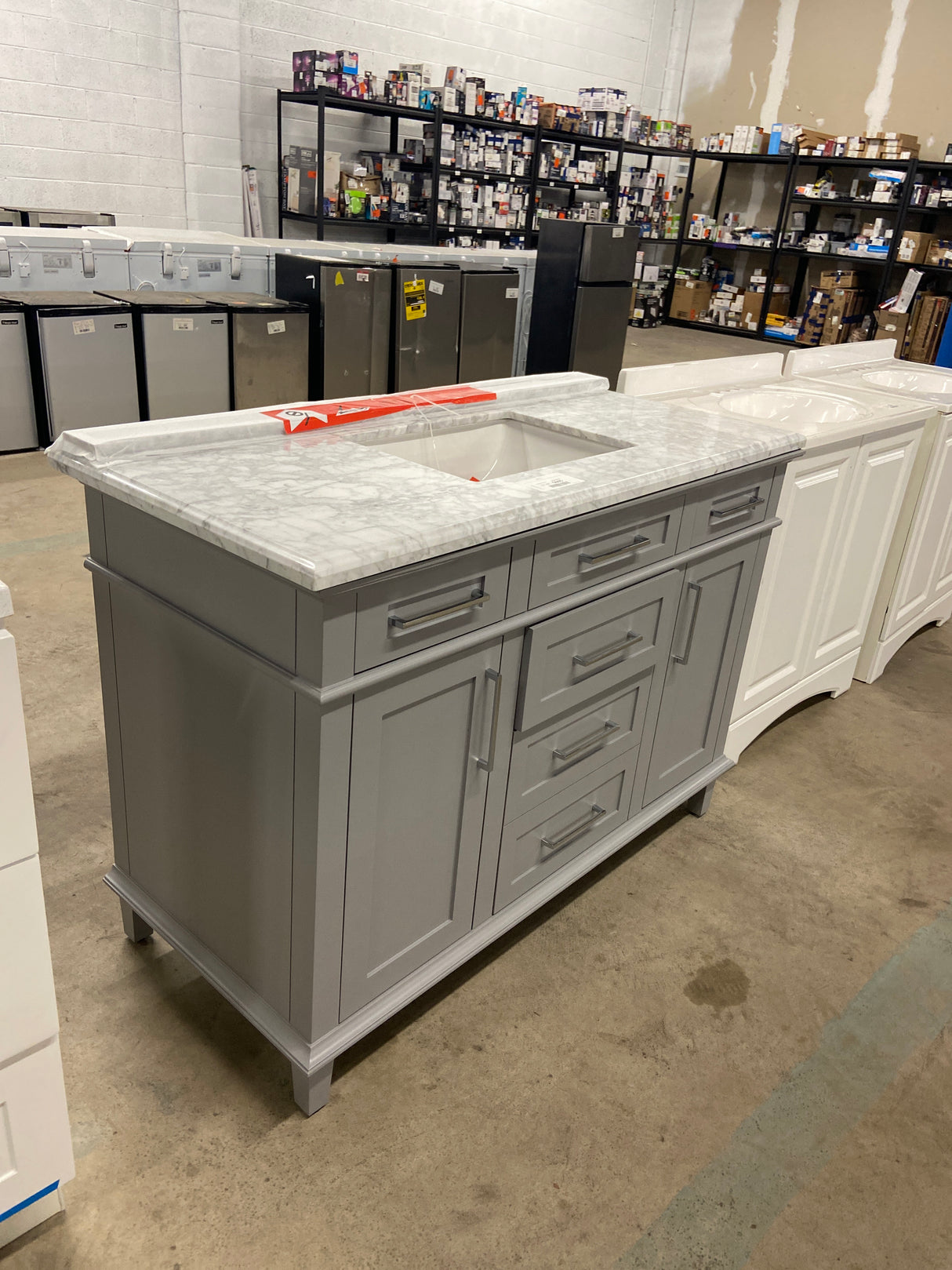 Sonoma 48 in. W x 22.1 in. D x 34.3 in. H Freestanding Bath Vanity in Pebble Gray with Carrara Marble Marble Top