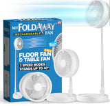 2-in-1 Adjustable Height 40 in. Unique Foldable and Portable My Foldaway Rechargeable Floor and Table Fan
