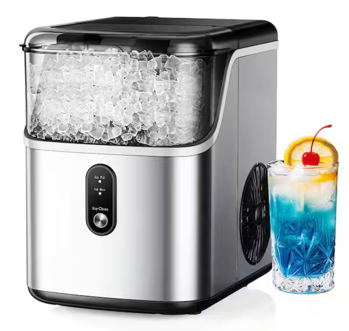 9.1 in. 35 lb. /24H Nugget Ice Countertop Portable Ice Maker in Silver, Stainless Steel, Ready in 6 Mins, Auto-Cleaning