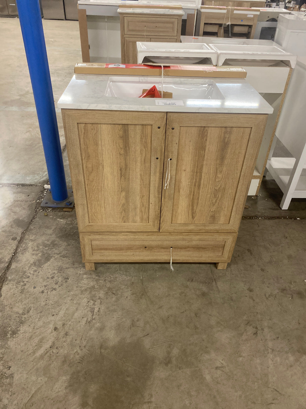 Tobana 30 in. W x 19 in. D x 34.50 in. H Bath Vanity in Weathered Tan with White Cultured Marble Top