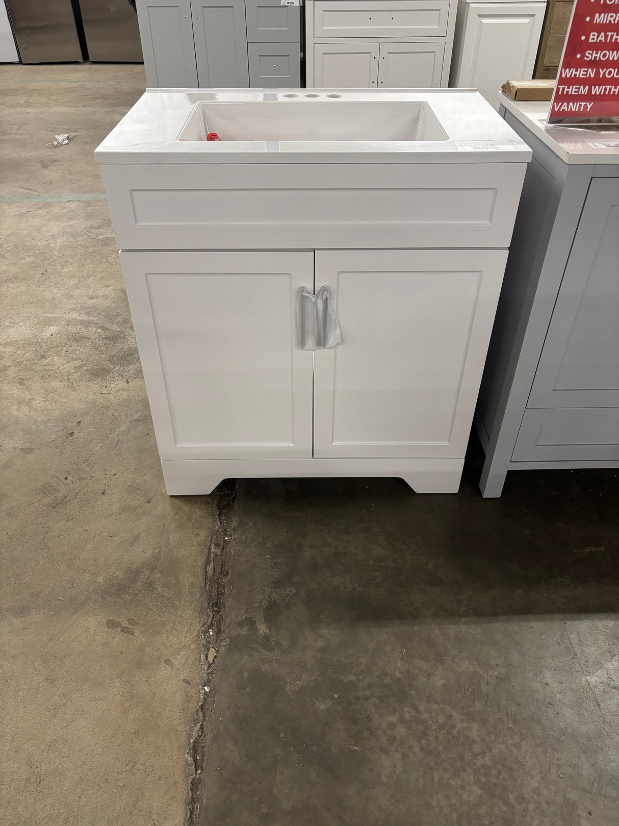 Southfield 31 in. Single Sink Freestanding Bathroom Vanity in White with Engineered Solid Surface Top (Assembled)
