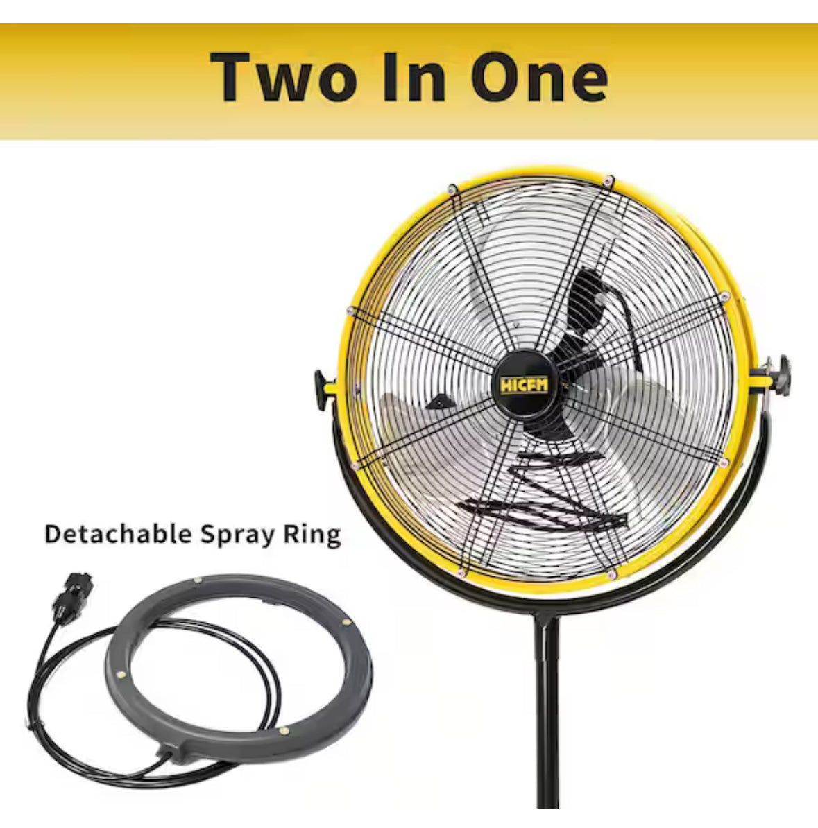 4400 CFM 20 in. Outdoor Misting Fan in Yellow Pedestal Standing Base with IP44 Enclosed Motor, 180Â° Tilted Head
