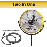 4400 CFM 20 in. Outdoor Misting Fan in Yellow Pedestal Standing Base with IP44 Enclosed Motor, 180Â° Tilted Head