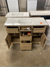 Doveton 48 in. W x 19 in. D x 34.50 in. H Freestanding Vanity in Weathered Tan with White Engineered Stone Top
