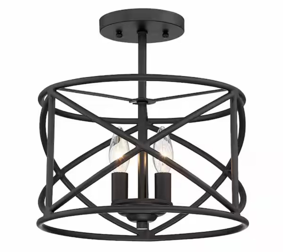 Hastings 13.5 in. 2-Light Oil Rubbed Bronze Modern Entryway Semi-Flush Mount with Open Cage Design