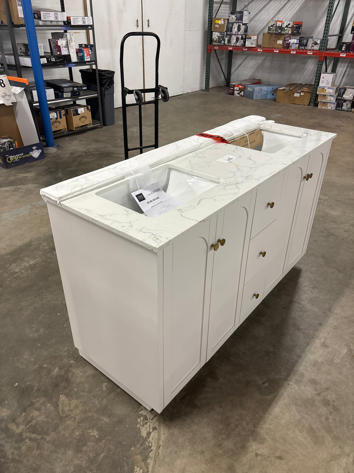 Anabelle 60 in. Double Sink Soft Grey Bath Vanity with Engineered Marble Carrara Marble Top (Assembled)