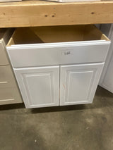 Shaker Satin White Stock Assembled Sink Base Kitchen Cabinet (30 in. x 34.5 in. x 24 in.)