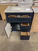 Clady 31 in. W x 19 in. D x 35 in. H Single Sink Bath Vanity in Deep Blue with Silver Ash Cultured Marble Top