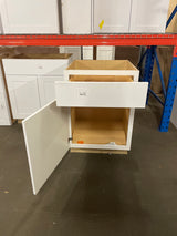 Shaker Satin White Stock Assembled Base Kitchen Cabinet with Ball-Bearing Drawer Glides (24 in. x 34.5 in. x 24 in.)