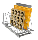 Slide Out Cutting Board Bakeware and Tray Organizer - Pull Out Kitchen Cabinet Rack 10 in. W x 21 in. D - Chrome