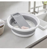 20 in. D x 20 in. W Freestanding Large Laundry Collapsible Washboard Basin with Scrubber for Hand Washing Clothes, Grey