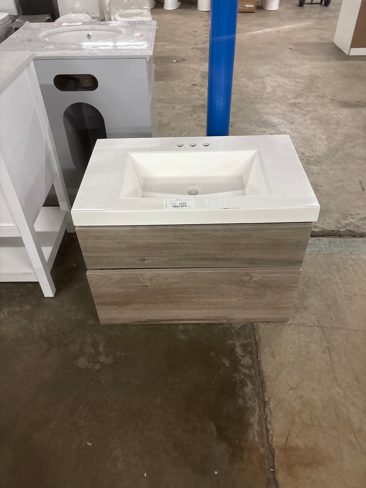 Larissa 31 in. Single Sink White Washed Oak Floating Bath Vanity with White Cultured Marble Top (Assembled)