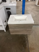 Larissa 31 in. Single Sink White Washed Oak Floating Bath Vanity with White Cultured Marble Top (Assembled)
