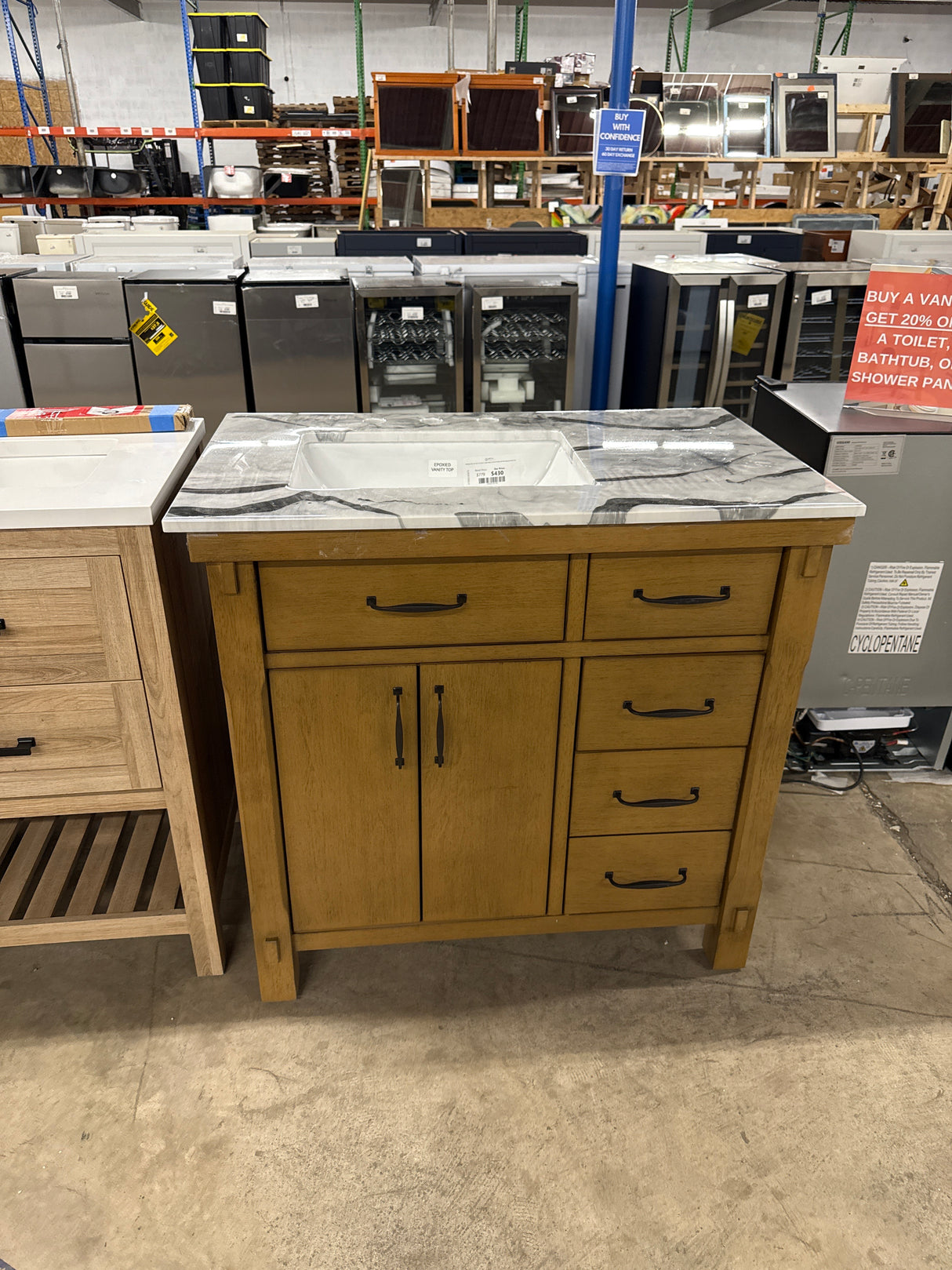 Bellington 36 in. W x 22 in. D x 34.5 in. H Bath Vanity in Almond Toffee with Epoxied White Engineered Stone Top