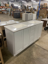 Bannister 61 in. Double Sink Pearl Gray Freestanding Bath Vanity with Granite-Look Colorpoint White Cultured Marble Top