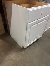 Hampton 24 in. W x 24 in. D x 34.5 in. H Assembled Base Kitchen Cabinet in Satin White with Drawer Glides