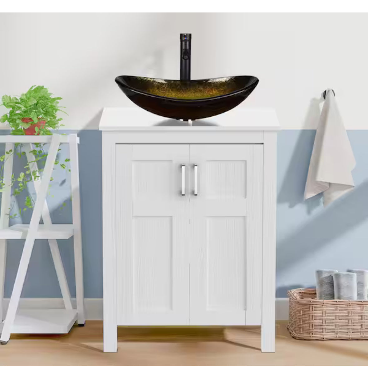Multi-colored Glass Oval Vessel Sink in Yellow with Black Faucet Pop Up Drain Set