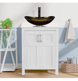 Multi-colored Glass Oval Vessel Sink in Yellow with Black Faucet Pop Up Drain Set