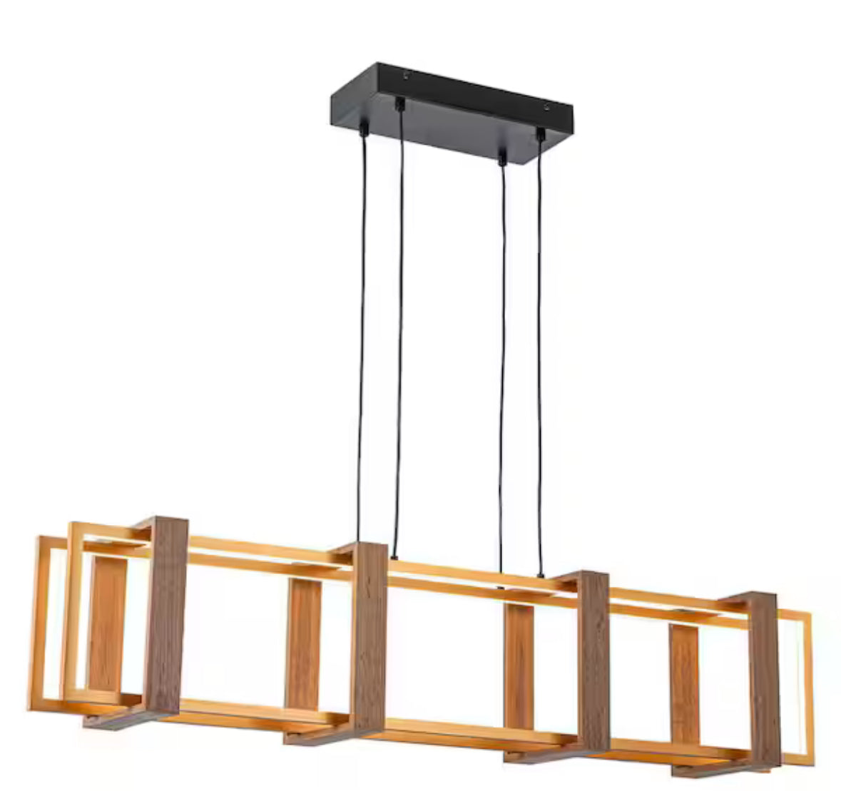 48-Watt 2-Light Gold Modern Linear Wood Integrated LED Pendant Light with Height Adjustable for Kitchen Island