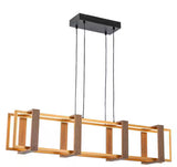 48-Watt 2-Light Gold Modern Linear Wood Integrated LED Pendant Light with Height Adjustable for Kitchen Island
