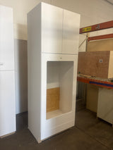 Designer Series Edgeley 33 in. W x 24 in. D x 96 in. H Assembled Slab Double Oven Kitchen Cabinet in White