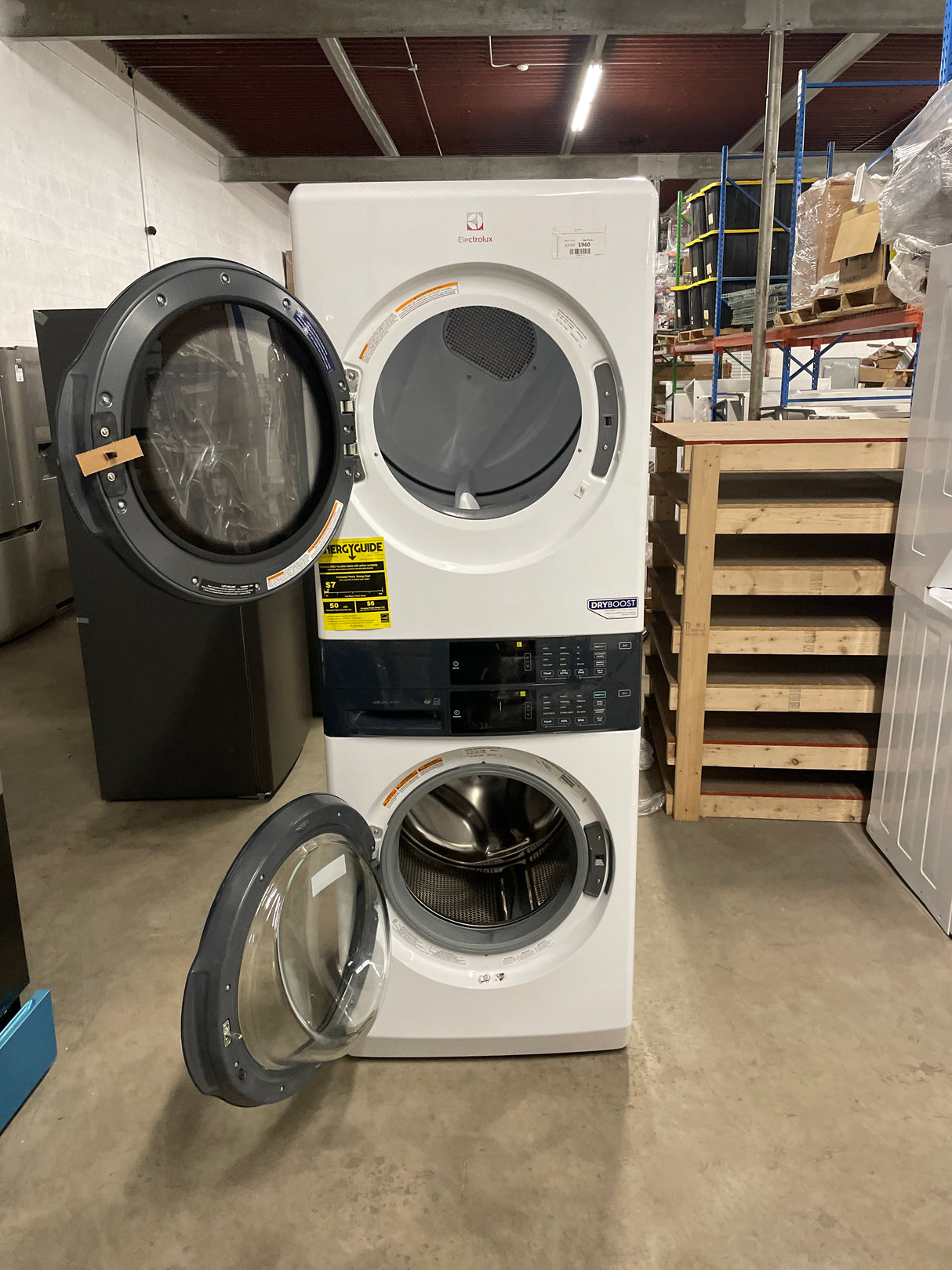 4.4 cu. ft. Stacked Washer and 8.0 cu. ft. Electric Dryer Laundry Tower in White with LuxCare Wash, Energy Star