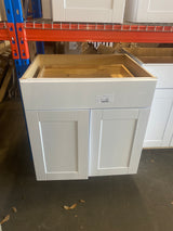 Shaker Satin White Stock Assembled Base Kitchen Cabinet with Ball-Bearing Drawer Glides (30 in. x 34.5 in. x 24 in.)