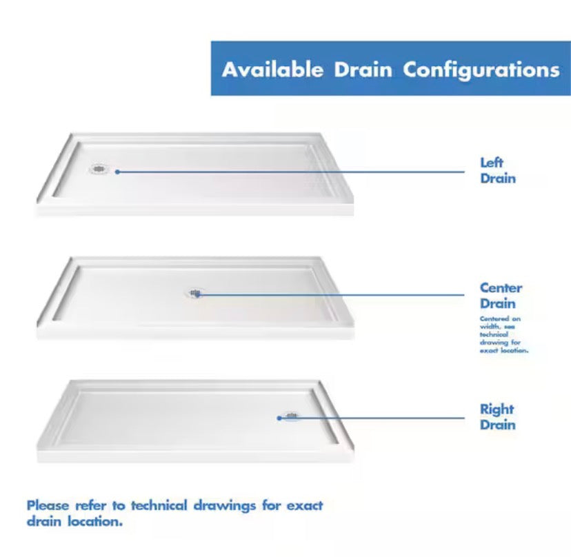 SlimLine 60 in. x 36 in. Single Threshold Shower Pan Base in White with Right Hand Drain