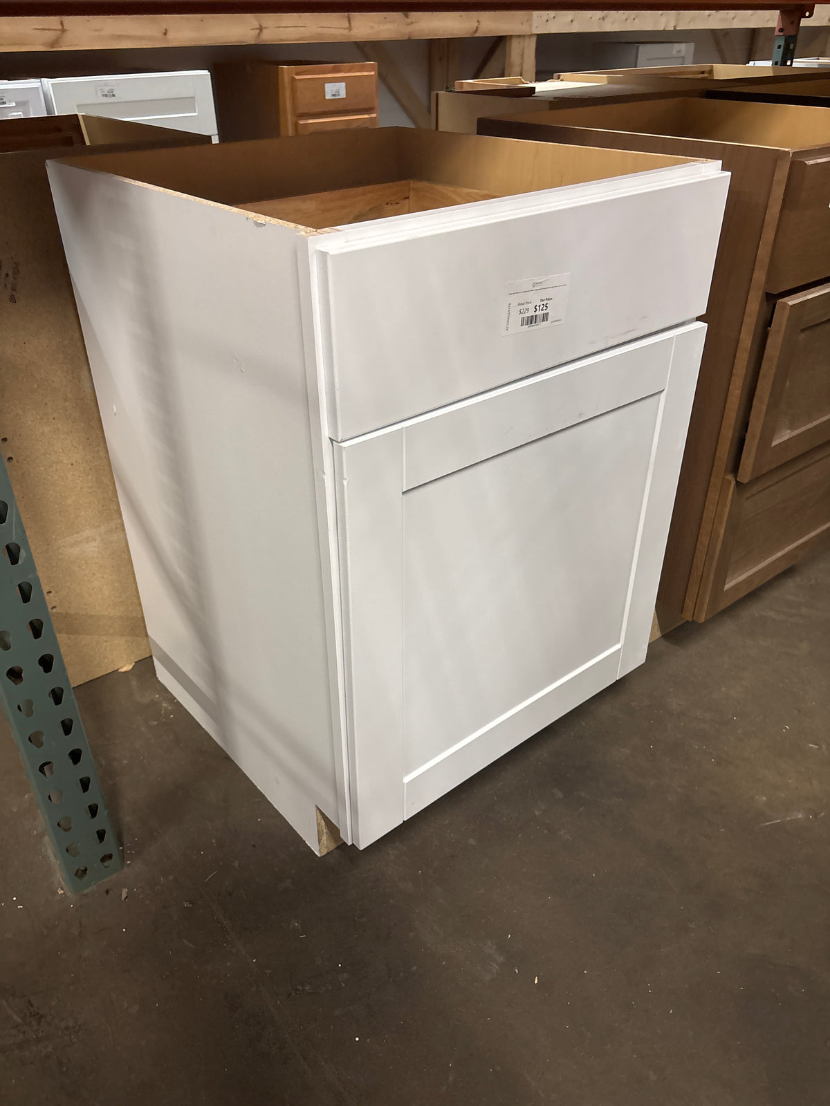 Shaker Satin White Stock Assembled Base Kitchen Cabinet with Ball-Bearing Drawer Glides (24 in. x 34.5 in. x 24 in.)