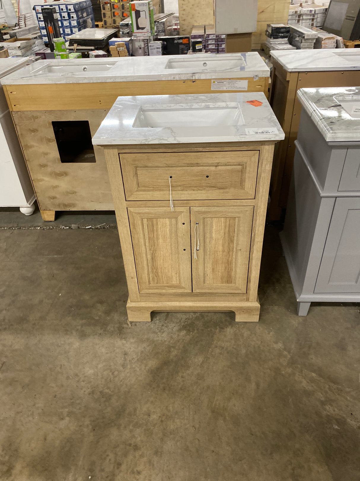 Doveton 24 in. W x 19 in. D x 34.5 in. H Single Sink Bath Vanity in Weathered Tan with White Engineered Marble Top