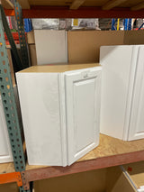 Hampton 24 in. W x 12 in. D x 30 in. H Assembled Diagonal Corner Wall Cabinet in Satin White