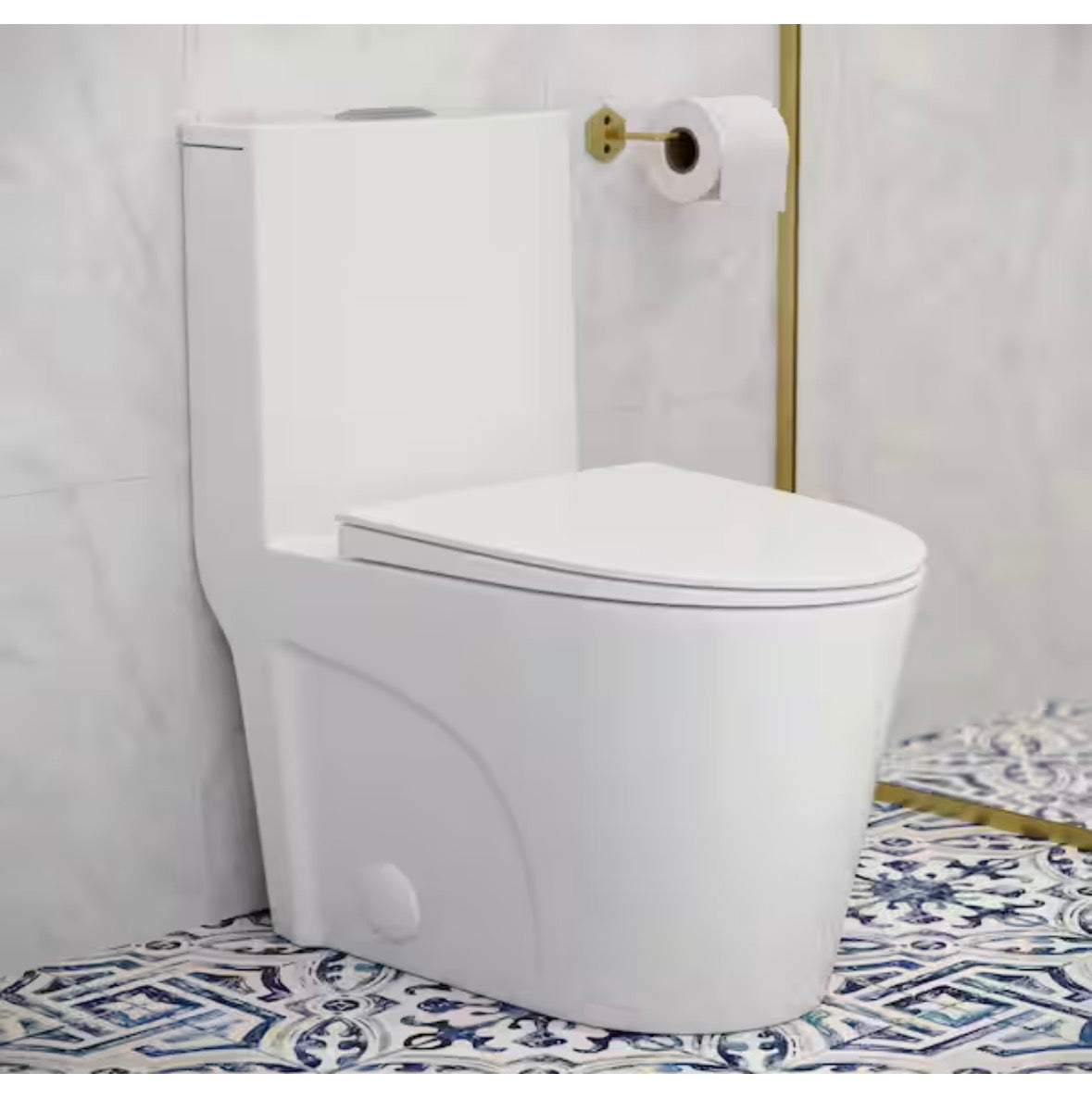 St. Tropez 10 in. 1-piece 1.1/1.6 GPF Dual Flush Elongated Toilet in Glossy White, Seat Included