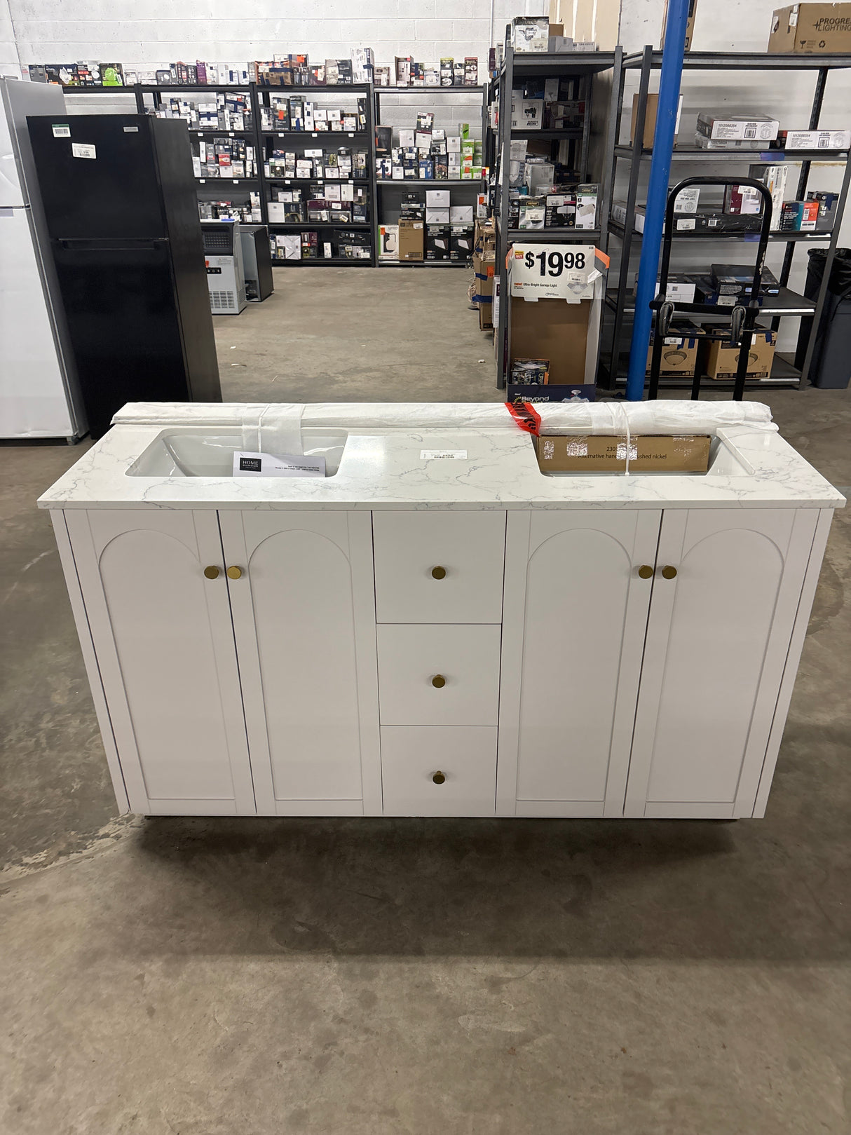 Anabelle 60 in. Double Sink Soft Grey Bath Vanity with Engineered Marble Carrara Marble Top (Assembled)