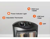 1500-Watt Black Electric Tower Quartz Infrared Space Heater with Thermostat