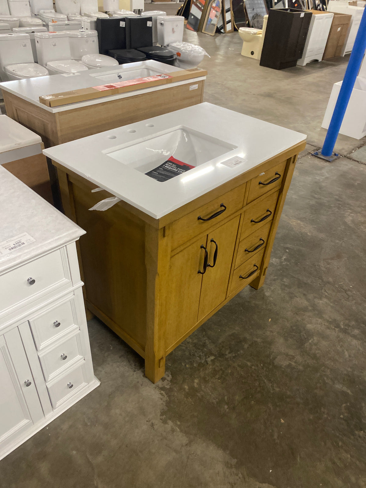 Bellington 36 in. W x 22 in. D x 34.5 in. H Bath Vanity in Almond Toffee with White Engineered Stone Top