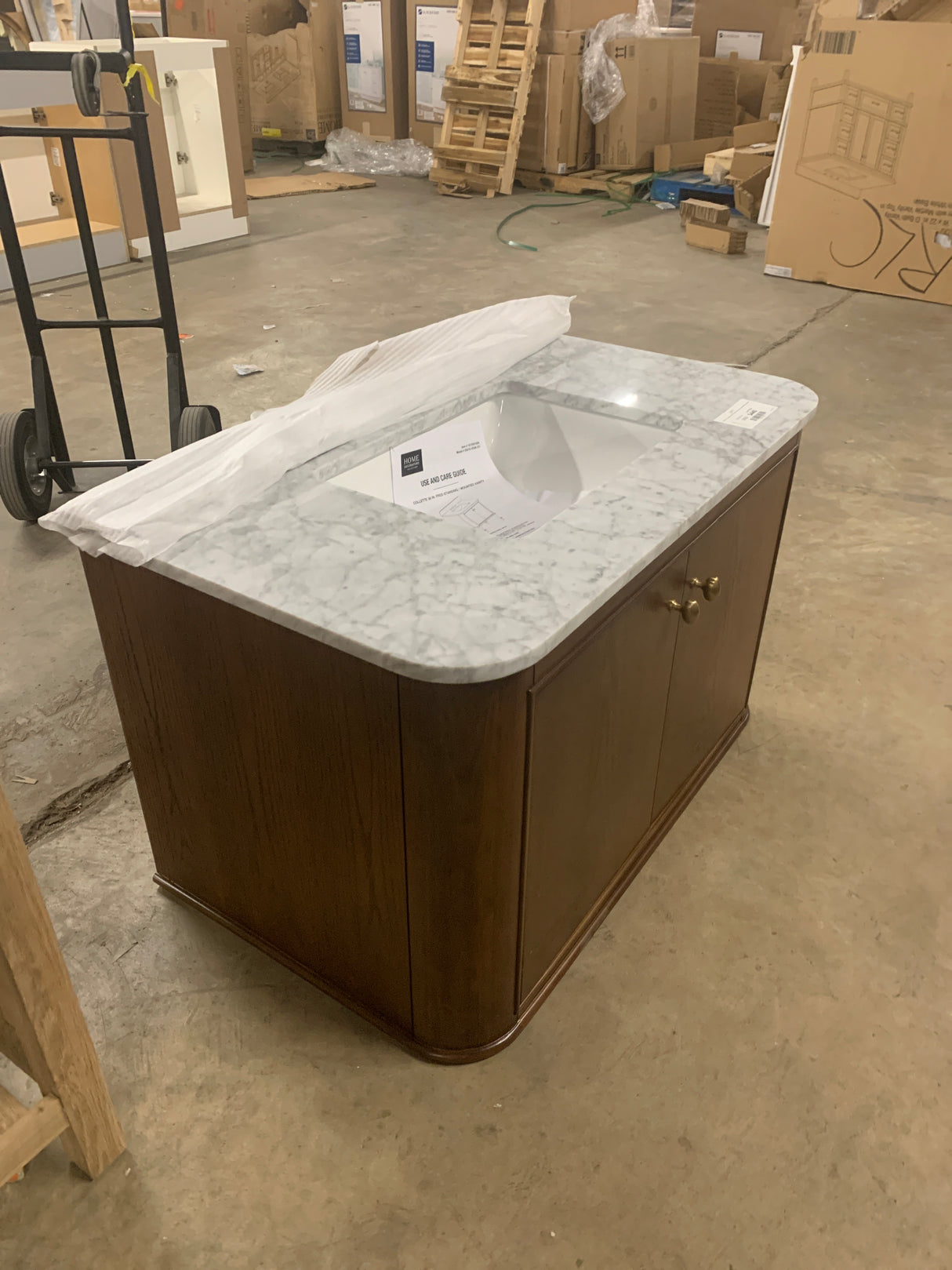 Collette 36 in. Single Sink Cinnamon Oak Bath Vanity with Carrara White Marble Top (Assembled)