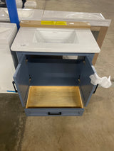 Rawsonville 31 in. Single Sink Freestanding Steel Blue Bath Vanity with White Quartz Top and Backsplash Assembled