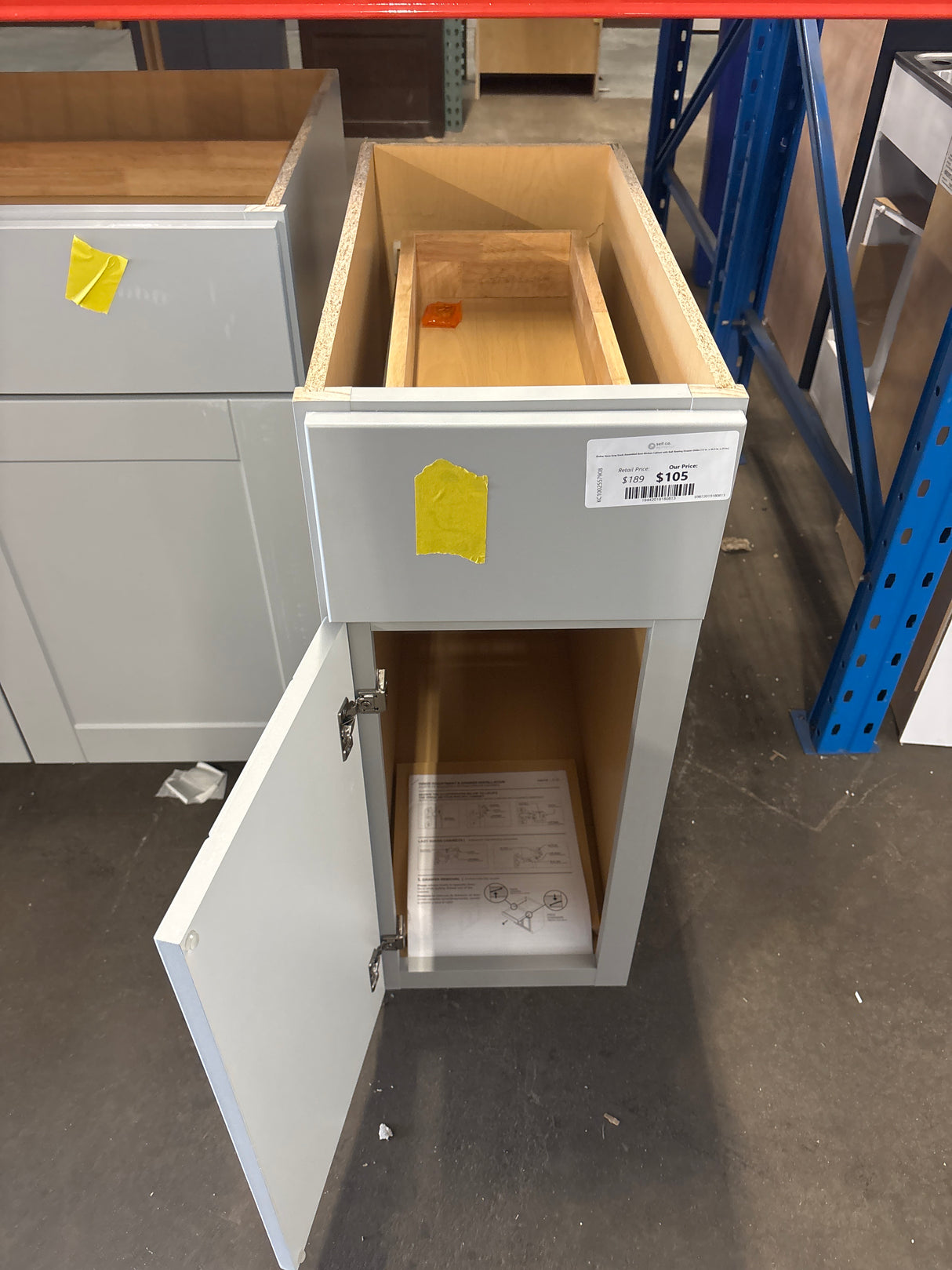 Shaker Dove Gray Stock Assembled Base Kitchen Cabinet with Ball-Bearing Drawer Glides (12 in. x 34.5 in. x 24 in.)