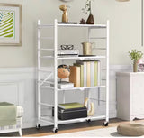 4-Tier Collapsible Storage Shelves Folding Pantry Shelves Wire Shelving in White with 20-Hooks for Garage Kitchen Room