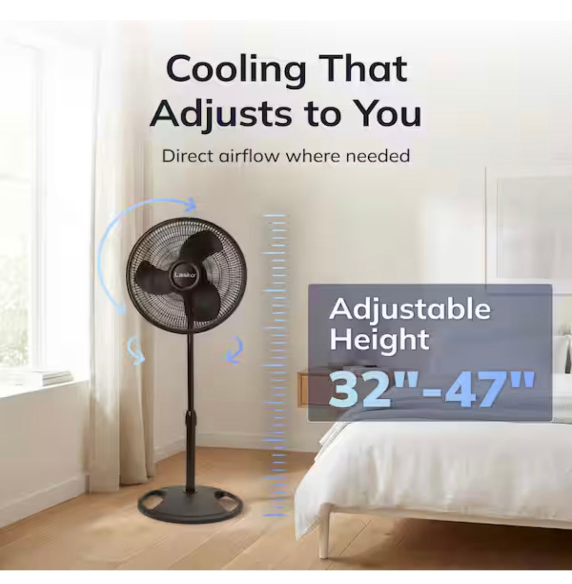 16 in. 3-Speed Oscillating Pedestal Fan for Home in Black with Adjustable Height, Tilt Back Head and Easy Assembly