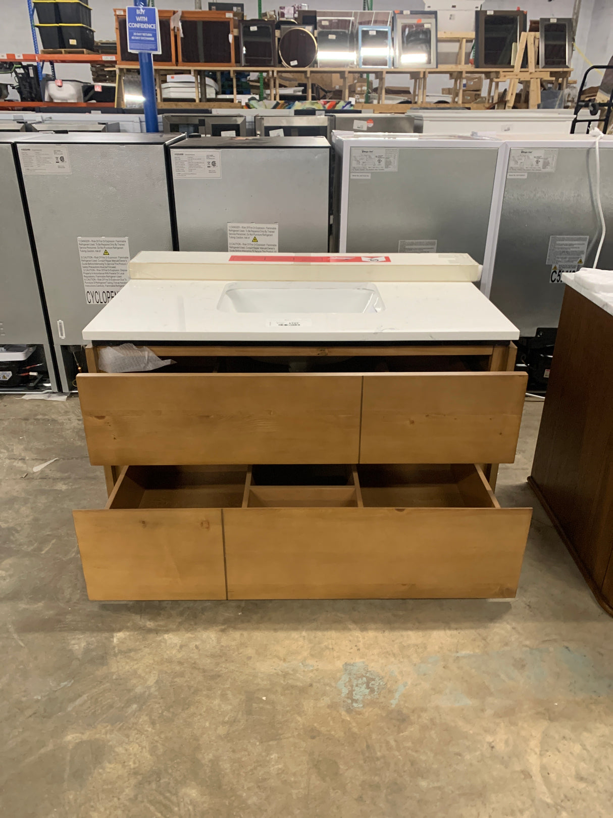 Ventford Reclaimed 36 in. Bath Vanity in Brushed Light Oak with Artificial Carrara Vanity Top with White Basin