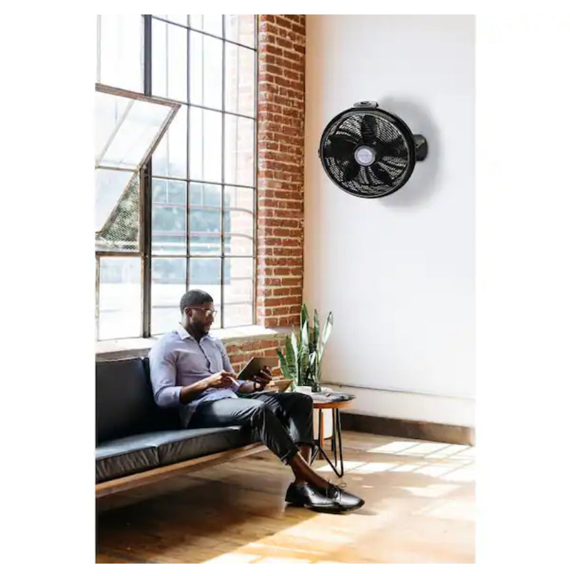 20 in. 3 Speeds Cyclone Floor Fan in Black with 90 Degrees Tilt Adjustment, Built-In Carry Handle, Wall Mountable